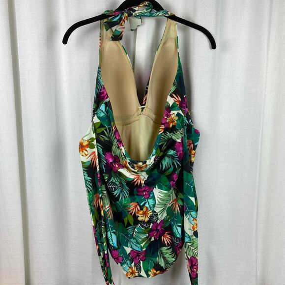 Swimsuits For All Green&Purple Tropical Halter Tie One Piece Swimsuit Sz.16 - Picture 9 of 16